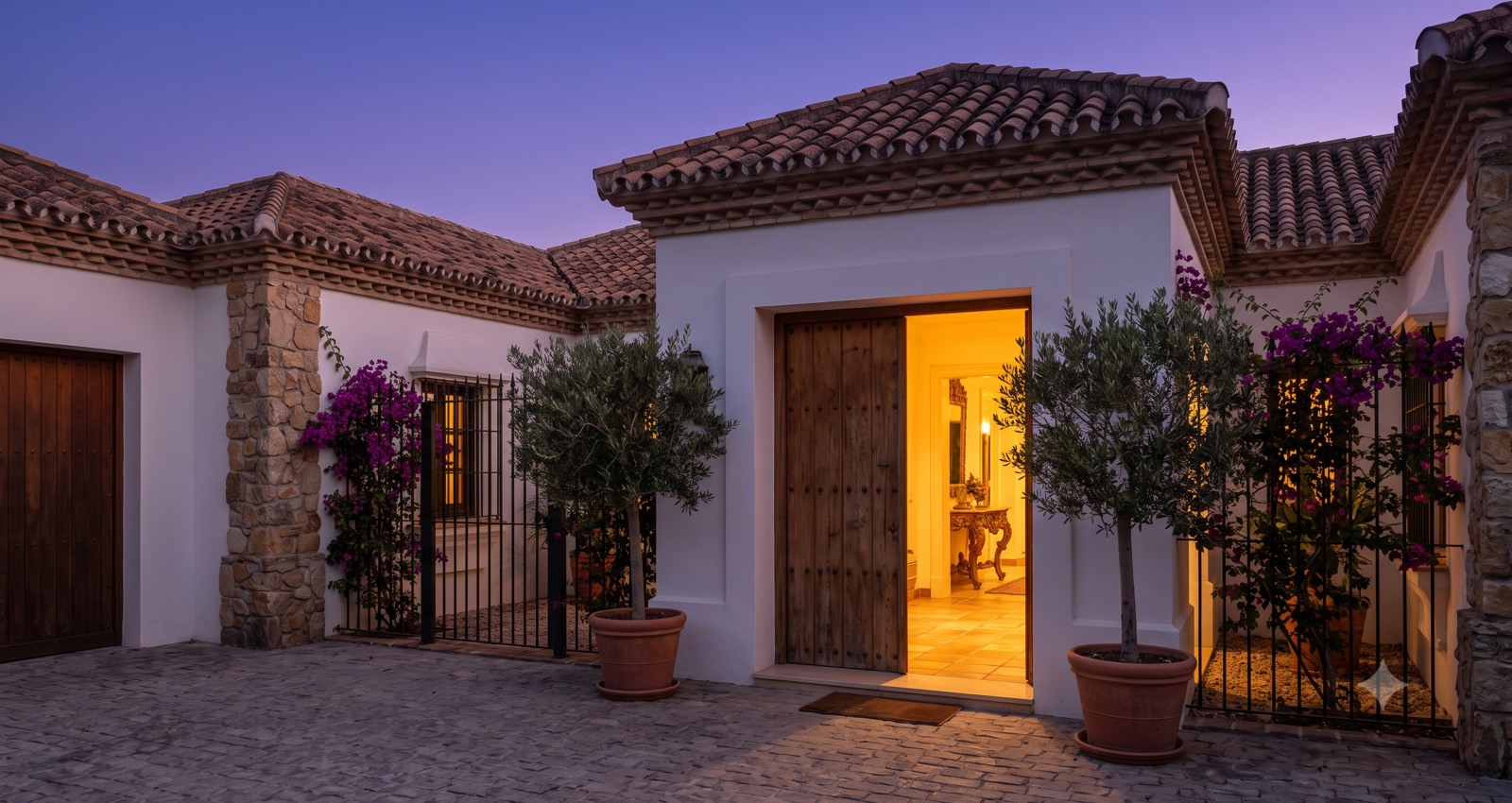 A private villa entrance on the Costa del Sol at dusk